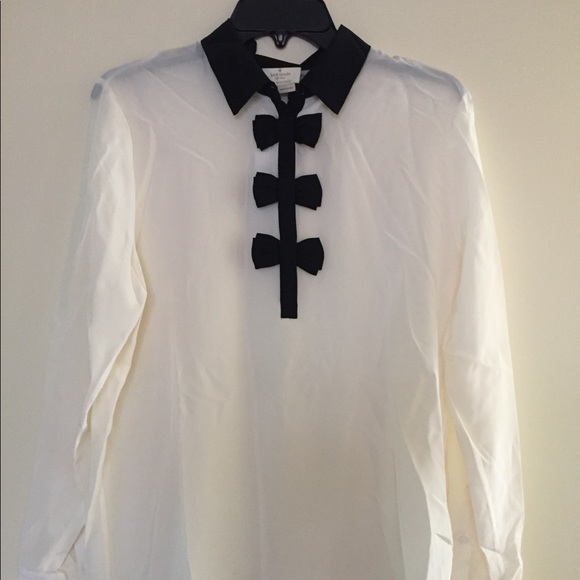 kate spade Tops - Kate Spade Bow Placket Silk Top Size M